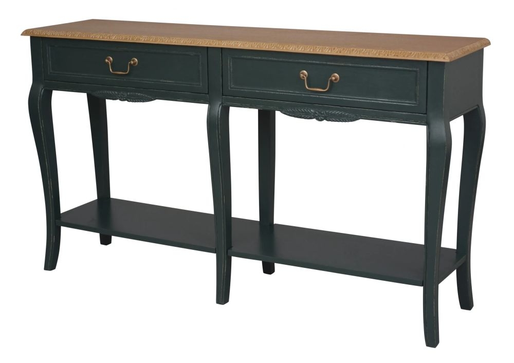 Product photograph of Solvay Emerald Green 2 Drawer Console Table from Choice Furniture Superstore.